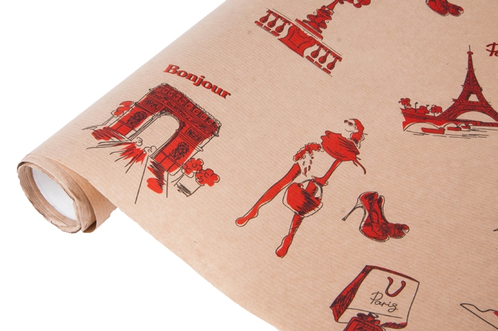 Бумага крафт 40гр/м2, 70см x 10м, Парижские мотивы, красно-черный Бумага крафт 40гр/м2, 70см x 10м, Парижские мотивы, красно-черный