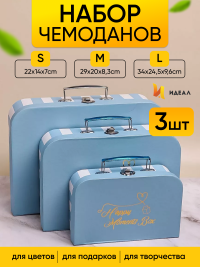Коробка чемодан набор из 3шт 34x24,5x9см полоски голубой