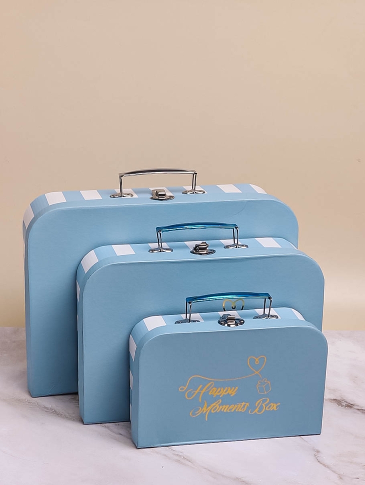 Коробка чемодан набор из 3шт 34x24,5x9см полоски голубой