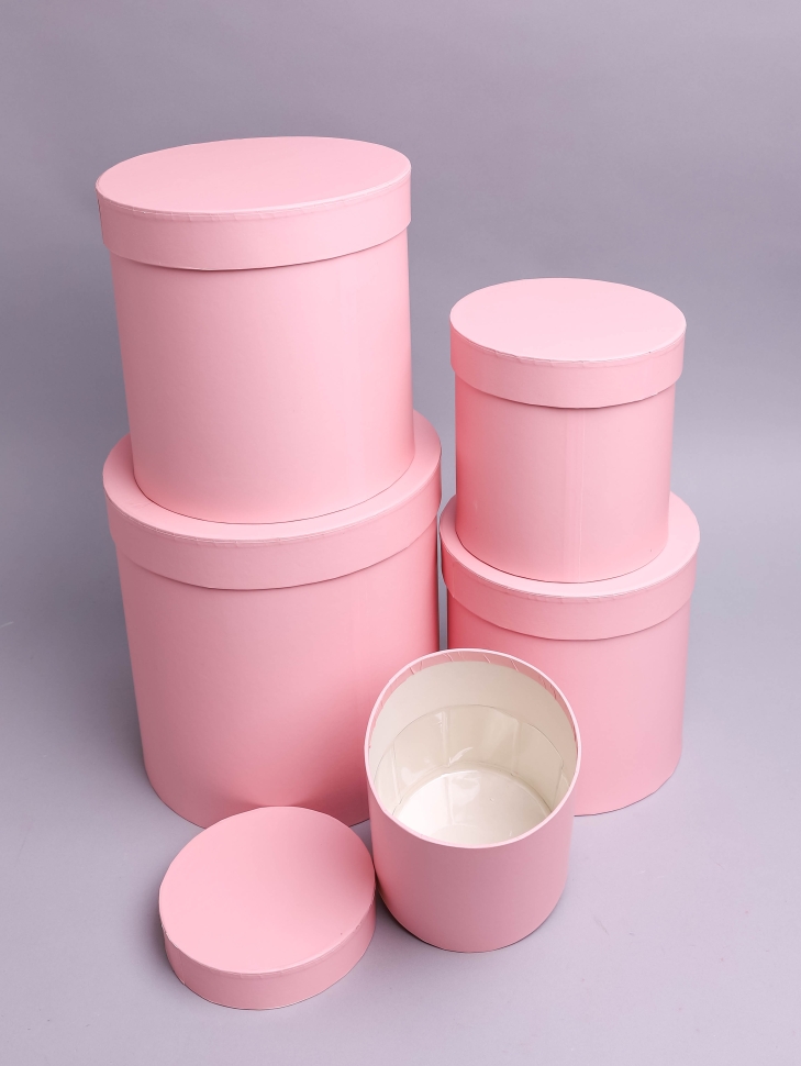 Коробка цилиндр набор из 5шт К d21хh21 - d12хh12см розовый нежный Коробка цилиндр набор из 5шт К d21хh21 - d12хh12см розовый нежный