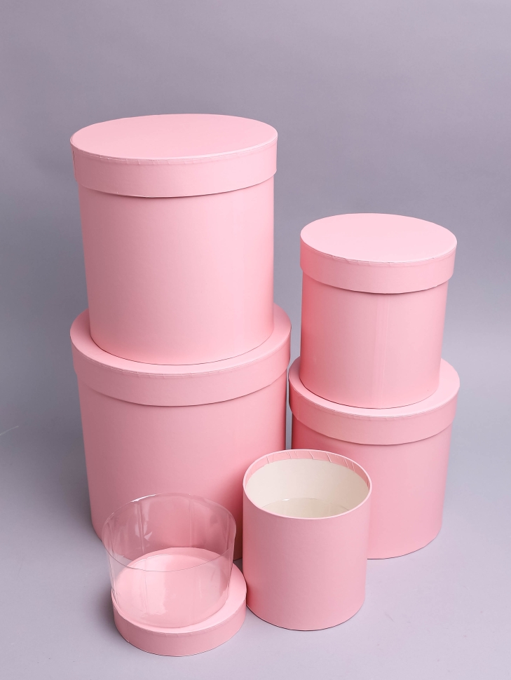 Коробка цилиндр набор из 5шт К d21хh21 - d12хh12см розовый нежный Коробка цилиндр набор из 5шт К d21хh21 - d12хh12см розовый нежный