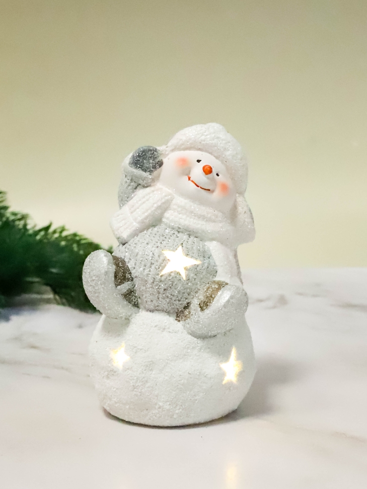 Фигурка декоративная НГ 8,8х8,8х14,6 с подсветкой Снеговик белый/серый микс Фигурка декоративная НГ 8,8х8,8х14,6 с подсветкой Снеговик белый/серый микс