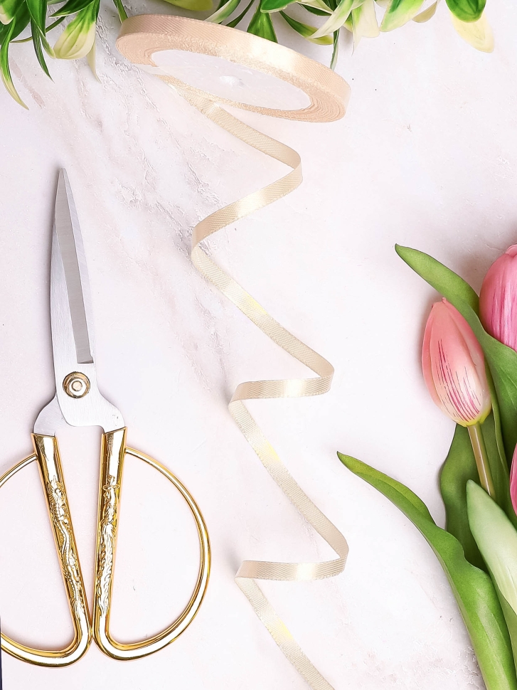 Лента атласная 10мм х 25ярд JD кремовый