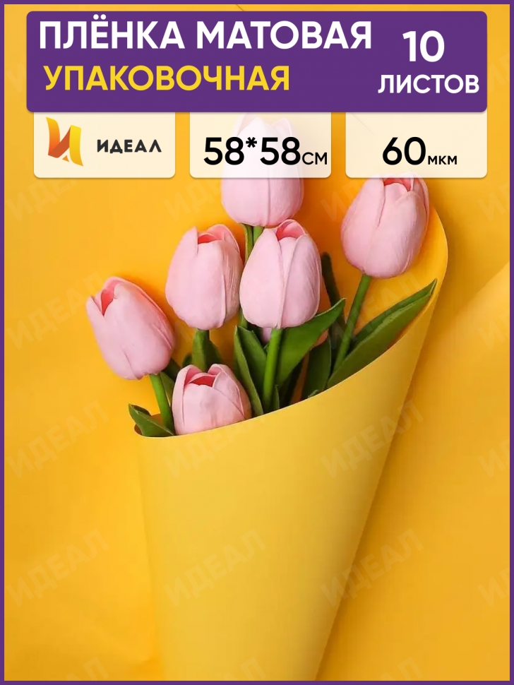 Пленка матовая 58см х 58см 60мкм 10 листов, жёлтый Пленка матовая 58см х 58см 60мкм 10 листов, жёлтый