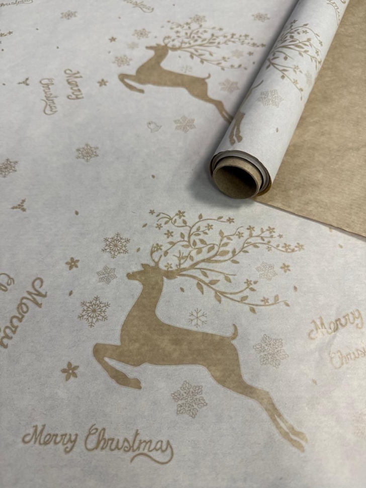 Бумага крафт 40г/м2, 70см x 10м, Олени белый