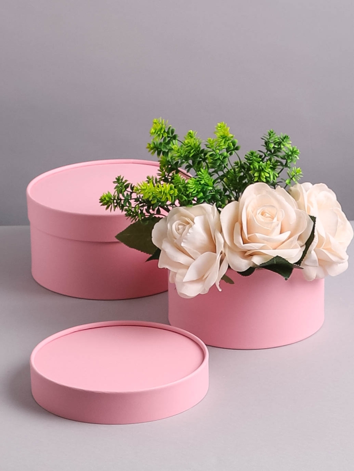 Коробка круг набор из 2шт. d21хh11см - d18хh10см розовый