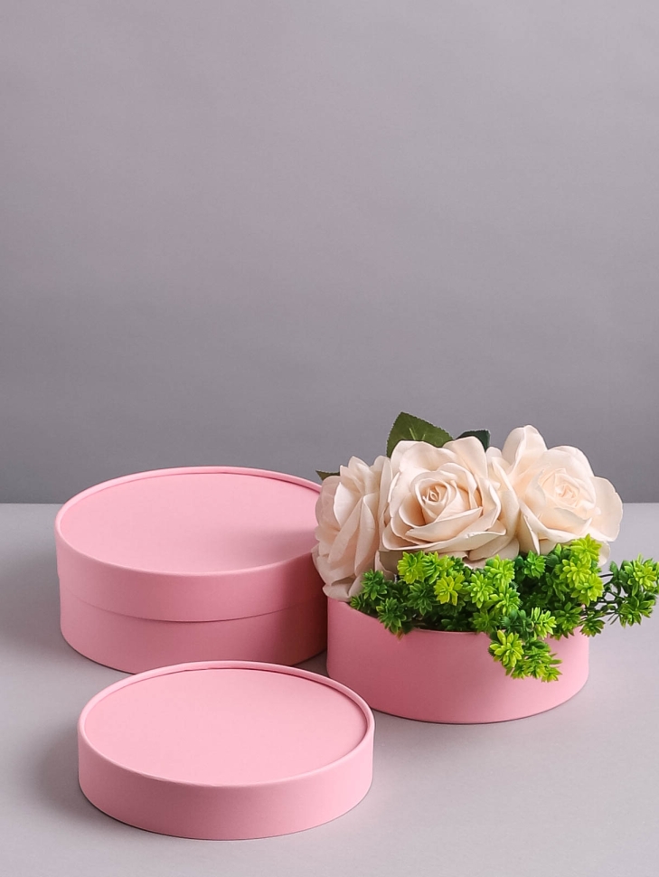 Коробка круг набор из 2шт. d21хh11см - d18хh10см розовый
