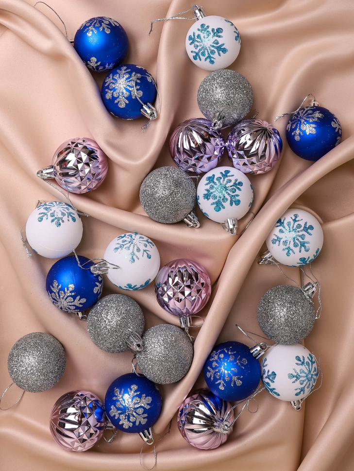 Игрушка елочная Шар d5см набор 24шт Сияние синий/белый/серебро/сиреневый Игрушка елочная Шар d5см набор 24шт Сияние синий/белый/серебро/сиреневый