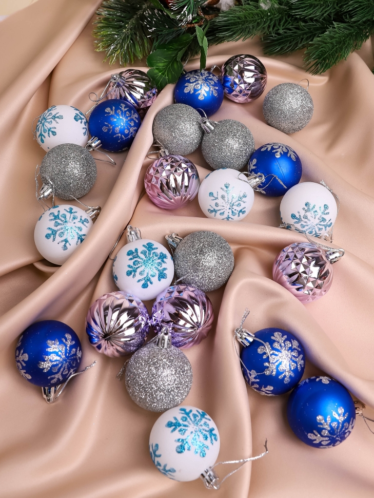 Игрушка елочная Шар d5см набор 24шт Сияние синий/белый/серебро/сиреневый Игрушка елочная Шар d5см набор 24шт Сияние синий/белый/серебро/сиреневый