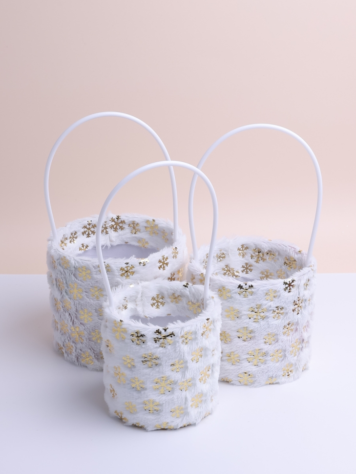 Коробка для цветов Цилиндр набор из 3шт. 16х14см Нежность золотые снежинки