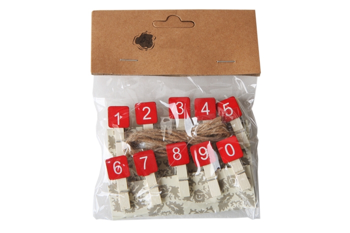 Прищепка 10шт. Цифры на красном фоне