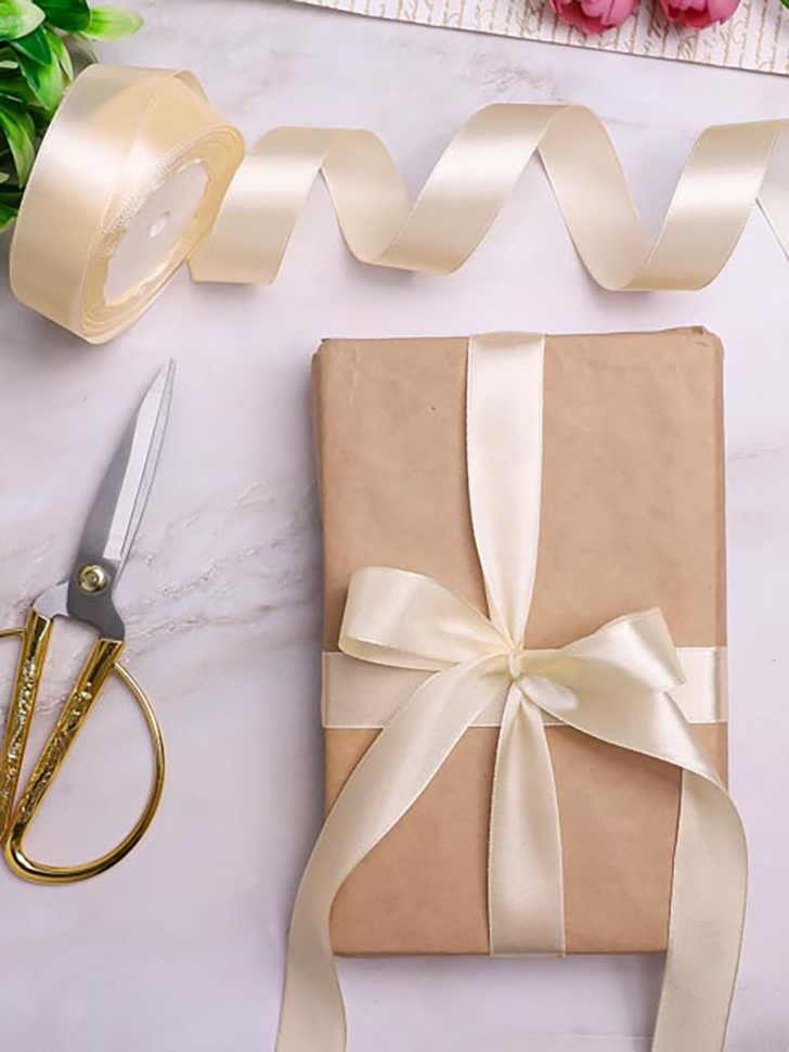 Лента атласная 25мм х 25 ярд  JD кремовый