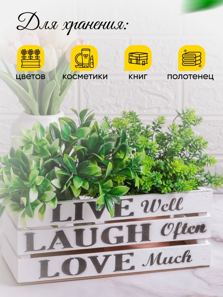 Ящик деревянный интерьерный 30х12х12см "Live" белый Ящик деревянный интерьерный 30х12х12см "Live" белый
