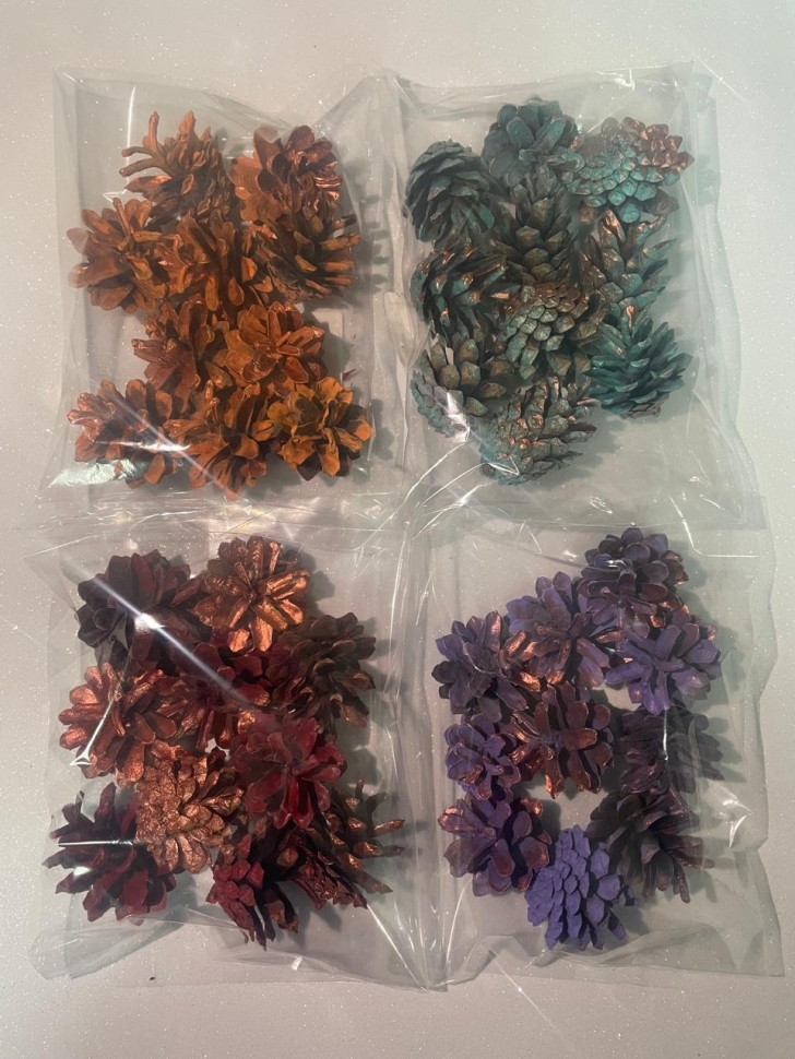 Шишки сосновые север, 4-5см 10шт. цветные позолоченные МИКС