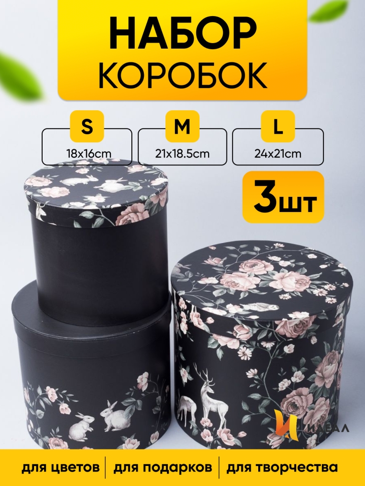 Коробка цилиндр набор из 3шт. 24x21см W3785 черный Коробка цилиндр набор из 3шт. 24x21см W3785 черный