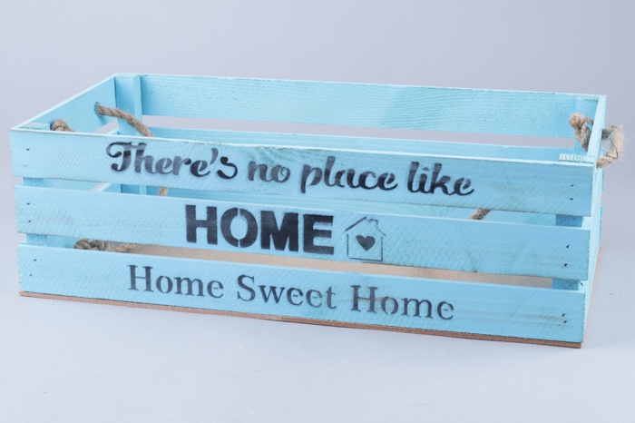 Ящик деревянный интерьерный 40х20х12см "Home" веревочные ручки паст голубой