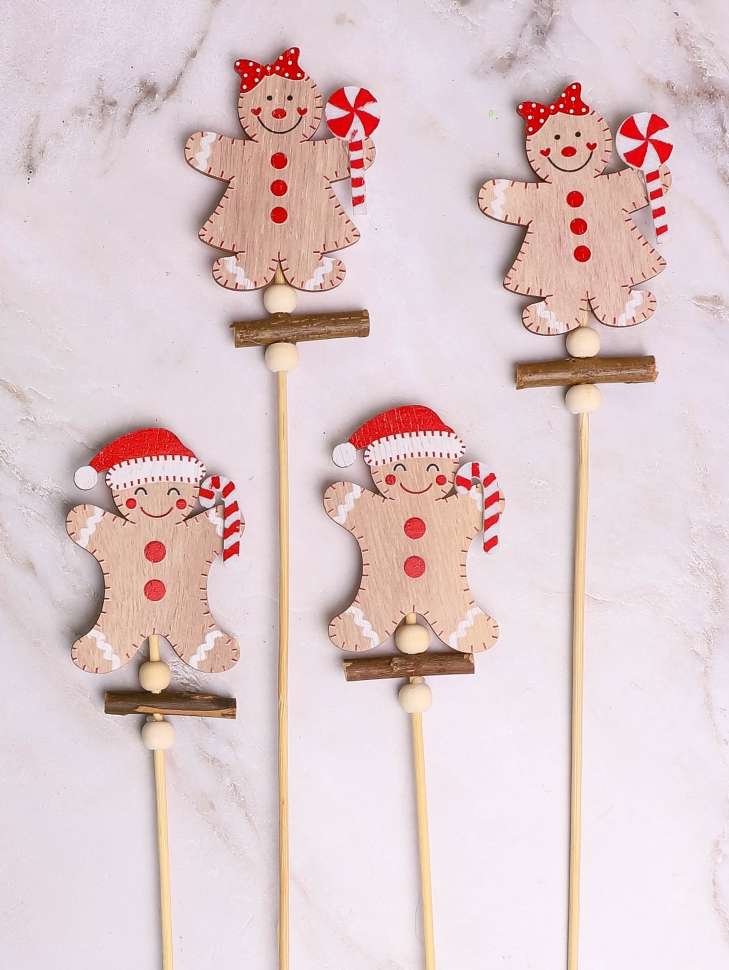 Вставка НГ деревянная  4шт 31х6см Имбирные пряники бежевый микс