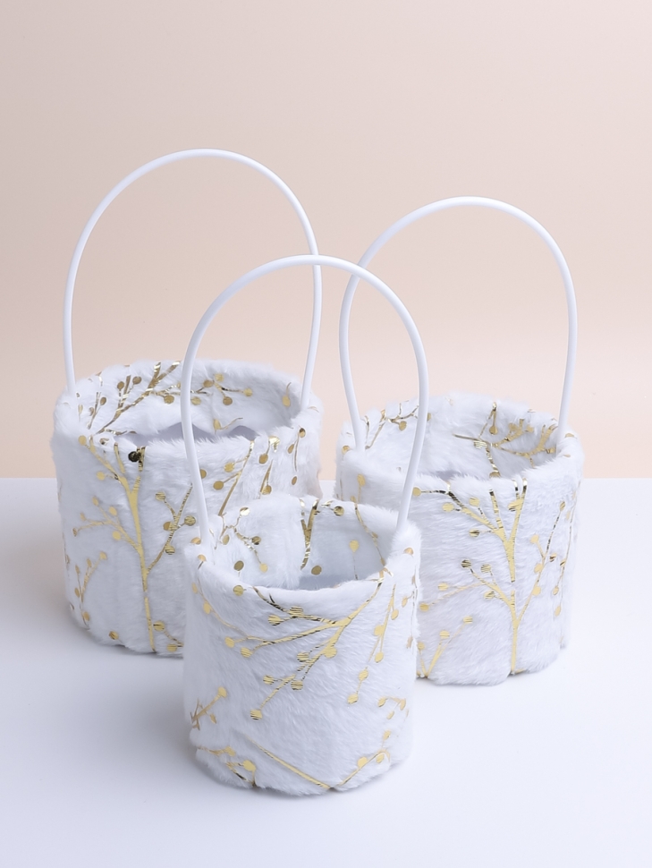 Коробка для цветов Цилиндр набор из 3шт. 16х14см Нежность золотые ветки