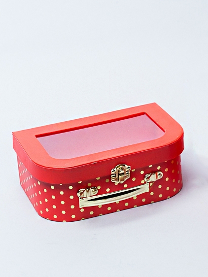 Коробка чемодан 22x15х8,5см с прозрачным окном красный