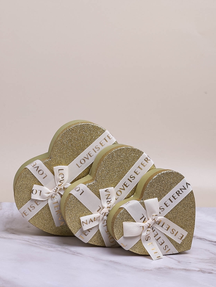 Коробка Сердце набор из 3шт 23,5х22х10,5см с бантом золото Коробка Сердце набор из 3шт 23,5х22х10,5см с бантом золото