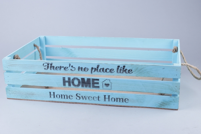 Ящик деревянный интерьерный 50х30х12см "Home" веревочные ручки паст голубой Ящик деревянный интерьерный 50х30х12см "Home" веревочные ручки паст голубой