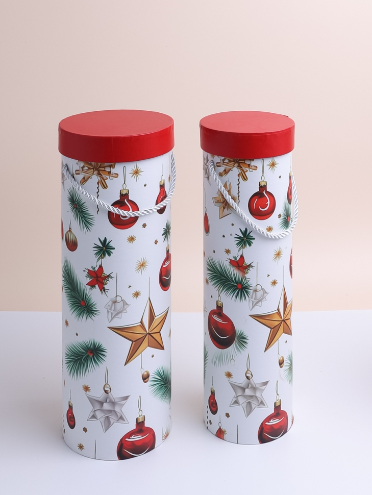 Коробка НГ цилиндр набор из  2шт d12,5хh36- d10.5хh35см под бутылку шары