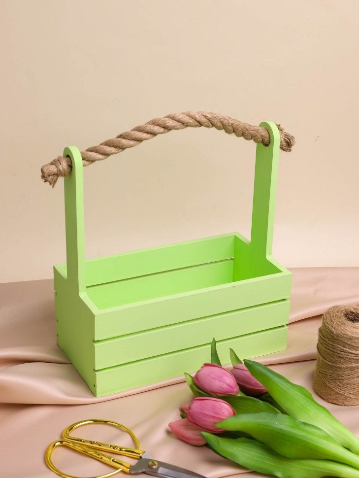 Ящик деревянный с канатом №20 25,5х13хh11 h27см зеленый