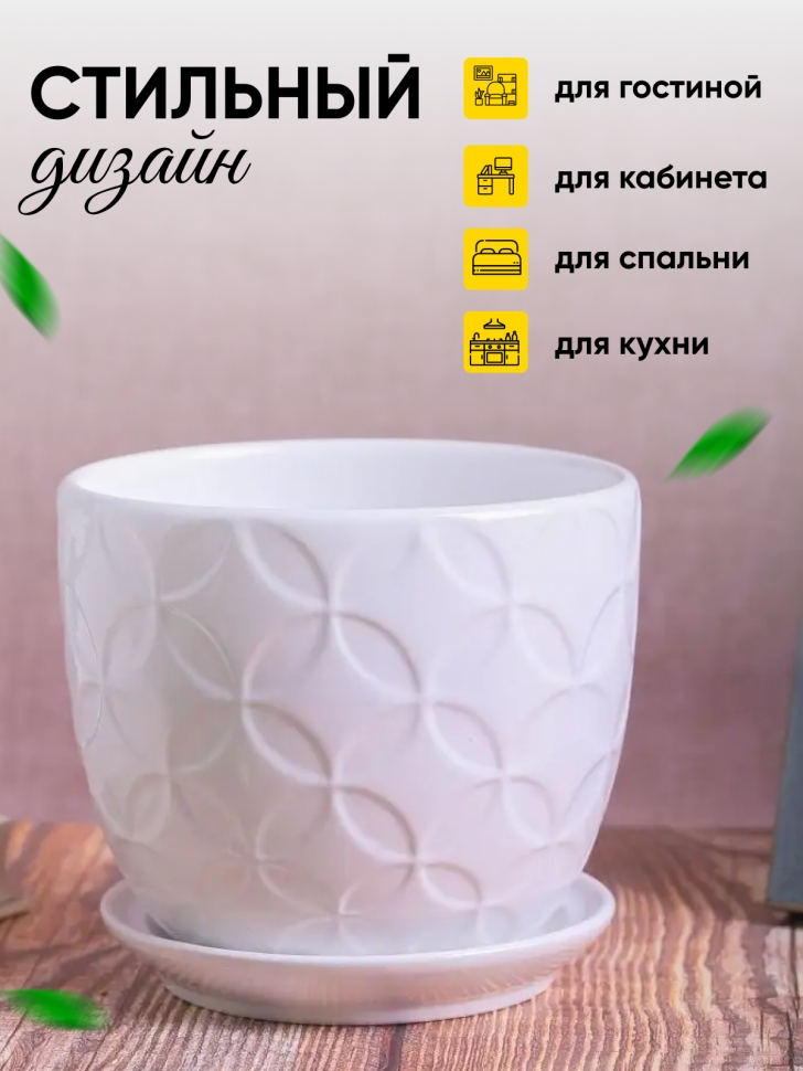 Кашпо керамика 14х14х12,5см TX55322 белый
