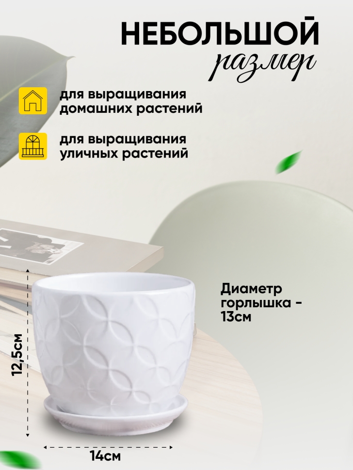 Кашпо керамика 14х14х12,5см TX55322 белый