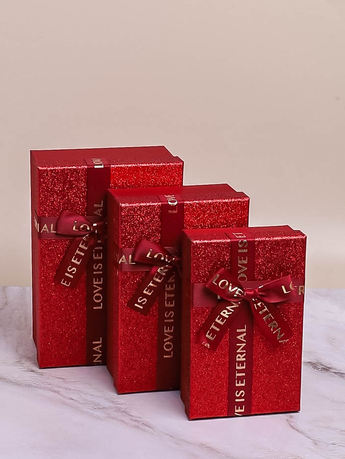 Коробка прямоугольник набор из  3шт 23х16х9,5см с бантом красный