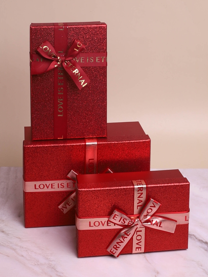 Коробка прямоугольник набор из  3шт 23х16х9,5см с бантом красный