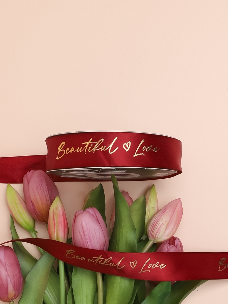 Лента атласная 25мм х 33ярд Beautiful Love белый Лента атласная 25мм х 33ярд Beautiful Love белый