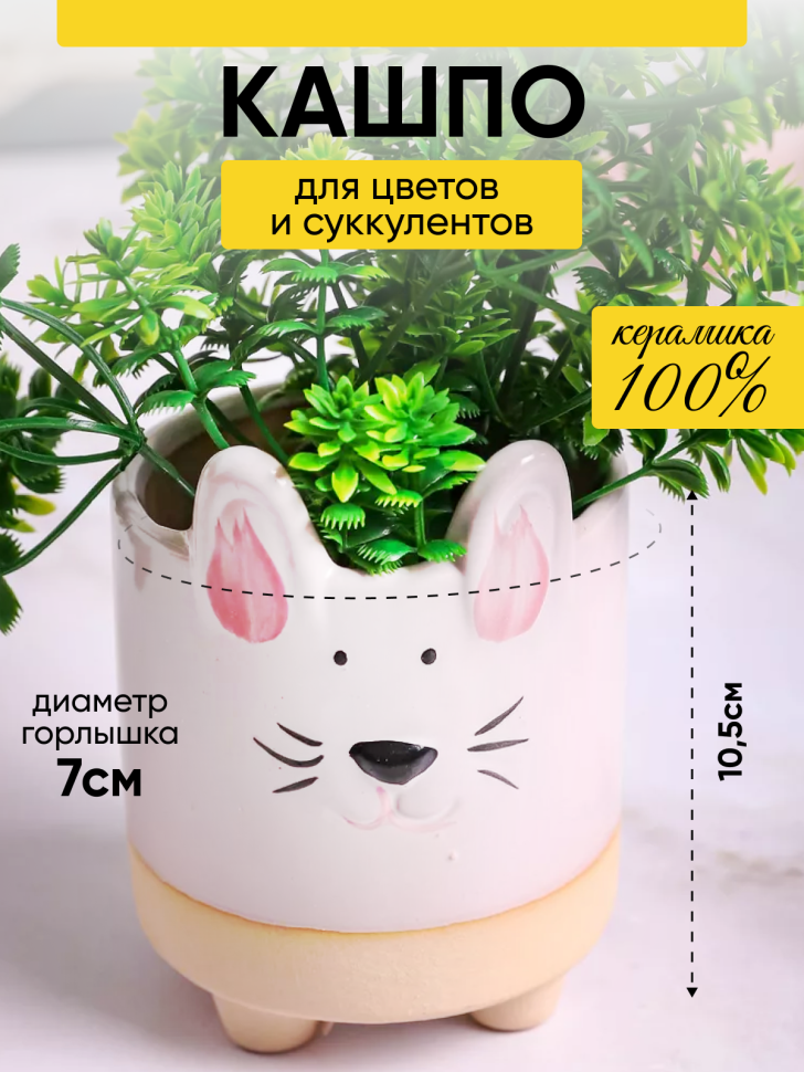 Кашпо керамика 8х10,5см D7827-2 мышка Кашпо керамика 8х10,5см D7827-2 мышка