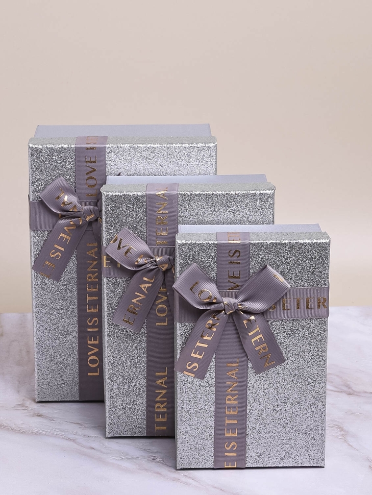 Коробка прямоугольник набор из  3шт 23х16х9,5см с бантом белый