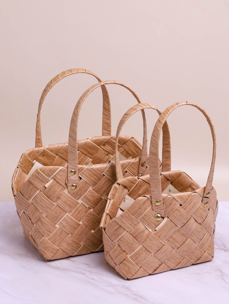 Корзина плетеная (ель) 2шт 21х12х16см миндальный Корзина плетеная (ель) 2шт 21х12х16см миндальный