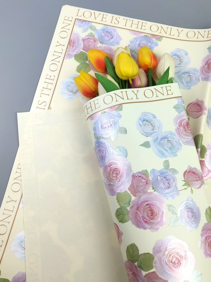 Пленка матовая 58смх58см 20 листов 65мкм Розы шампань Пленка матовая 58смх58см 20 листов 65мкм Розы шампань