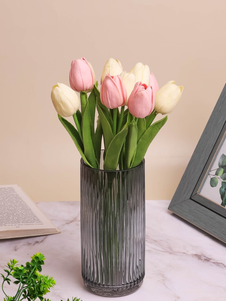 Ваза стекло h20 d10см К 204 рельефная графит