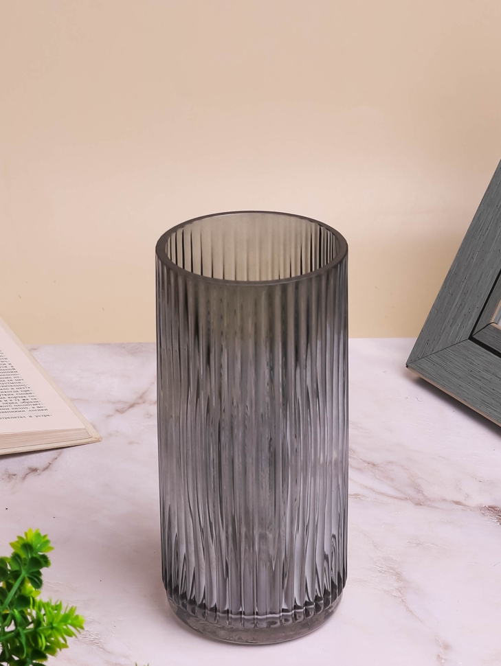 Ваза стекло h20 d10см К 204 рельефная графит