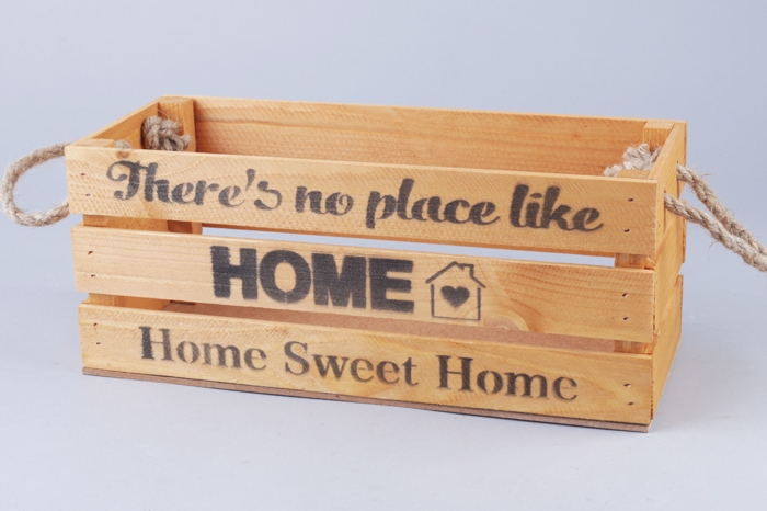 Ящик деревянный интерьерный 30х12х12см "Home" веревочные ручки темно-желтый Ящик деревянный интерьерный 30х12х12см "Home" веревочные ручки темно-желтый