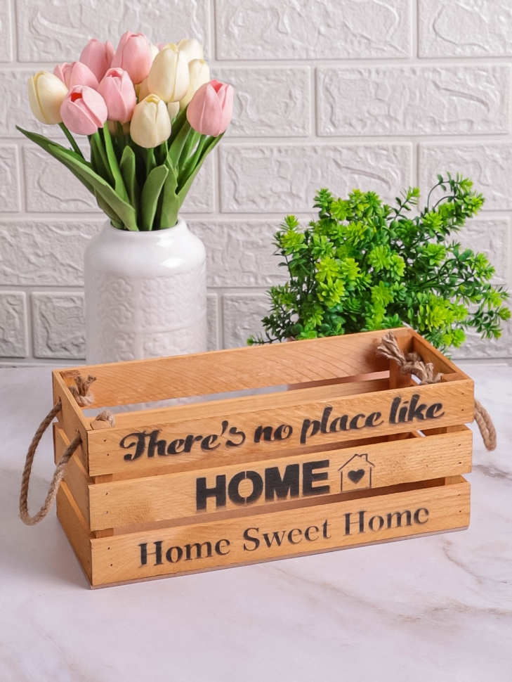 Ящик деревянный интерьерный 30х12х12см "Home" веревочные ручки темно-желтый Ящик деревянный интерьерный 30х12х12см "Home" веревочные ручки темно-желтый