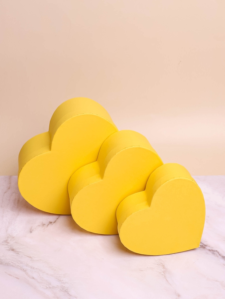 Коробка Сердце набор из 3шт 22х20х9см однотонный лимонный