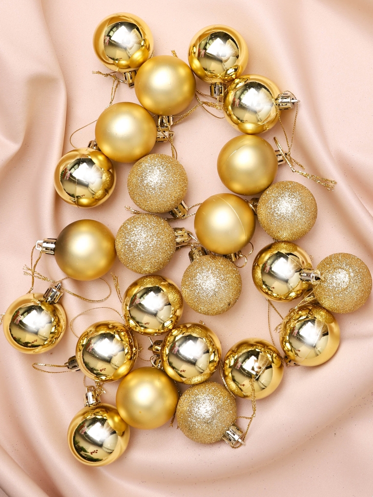 Игрушка елочная Шар  d4см набор 24шт пластик золото