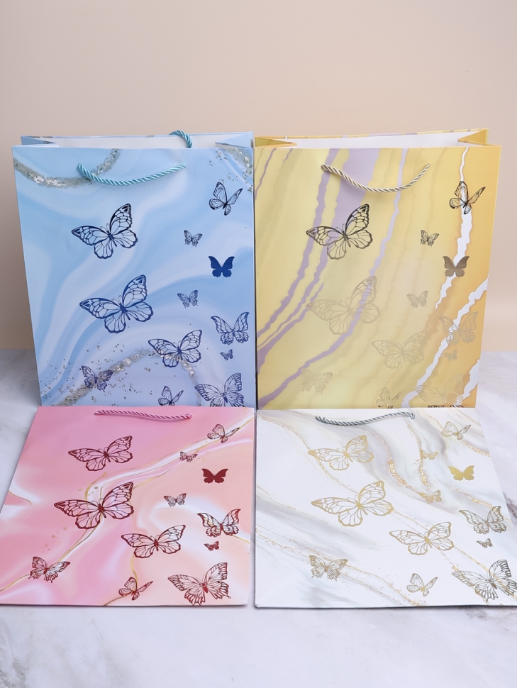 Сумочка подарочная 31х40x12см 530-156 бабочки микс Сумочка подарочная 31х40x12см 530-156 бабочки микс