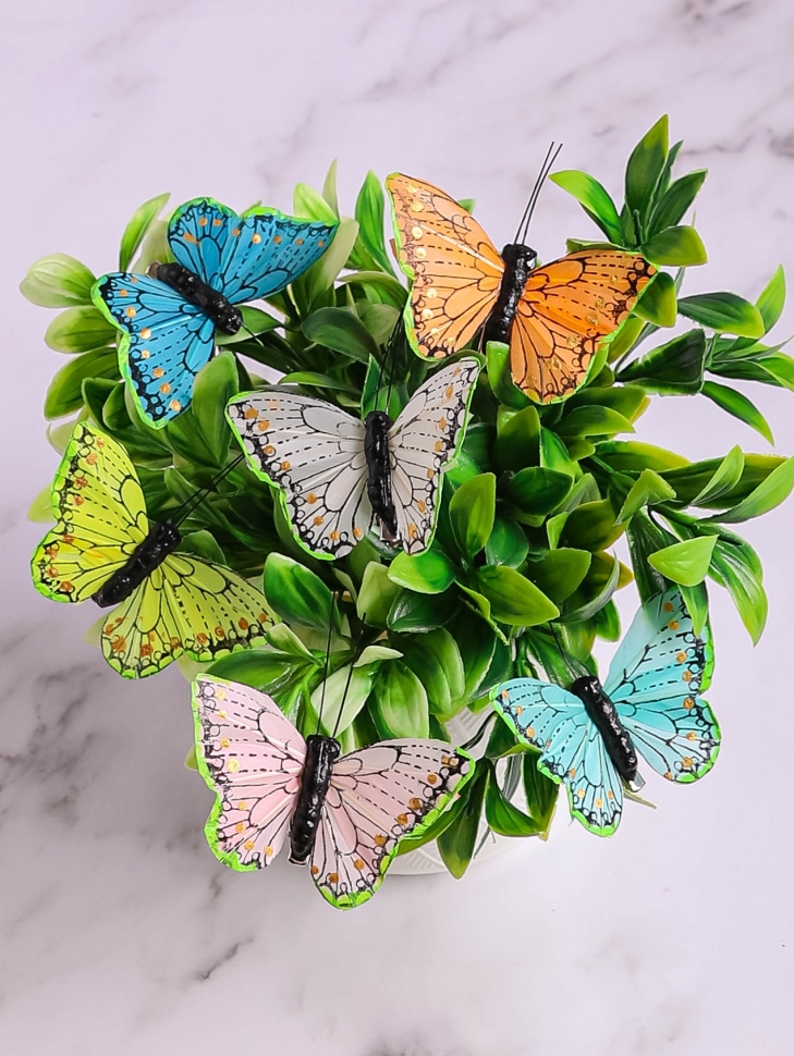 Бабочки  8см на прищепке, 12шт. цветные HHT106