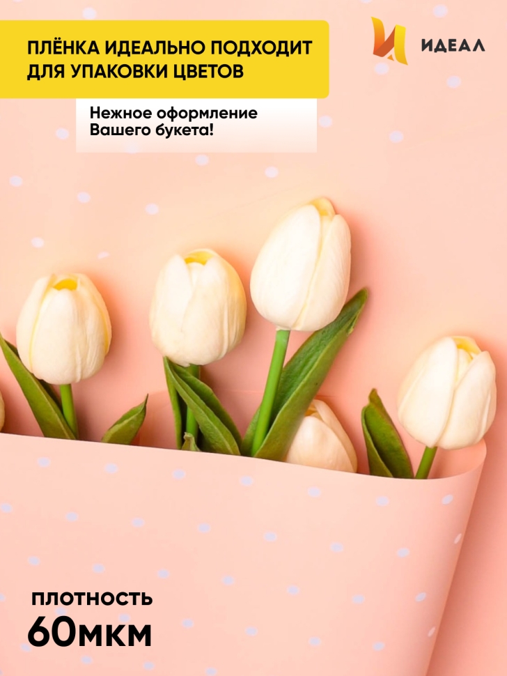 Пленка матовая  60мкм 58см х 10м РЦ горошек белый на кремовом