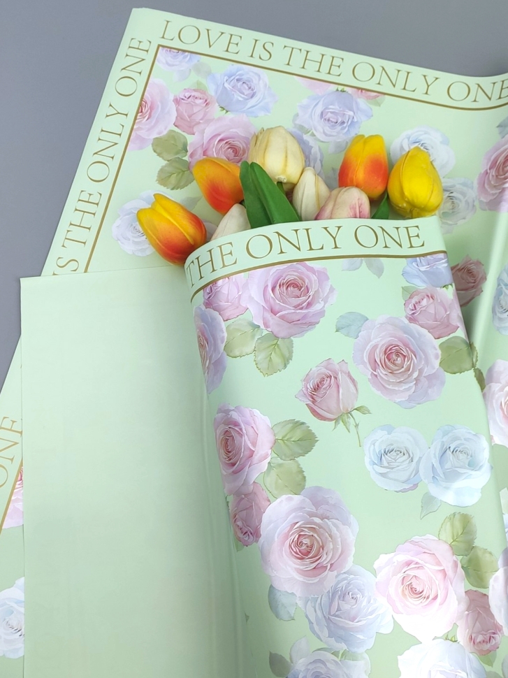 Пленка матовая 58смх58см 20 листов 65мкм Розы мятный Пленка матовая 58смх58см 20 листов 65мкм Розы мятный