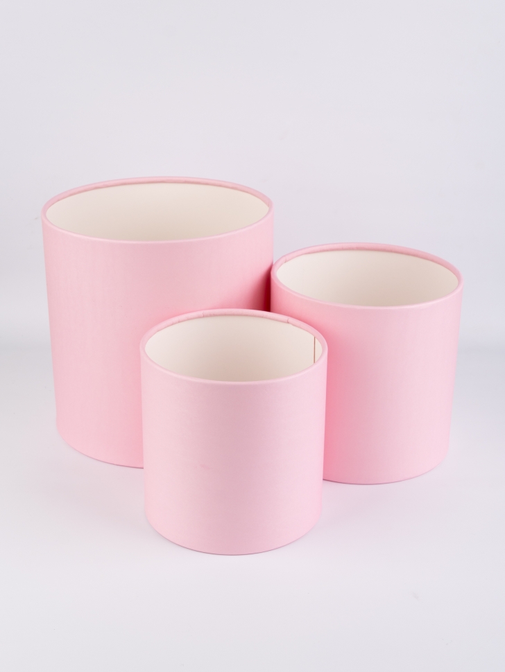 Коробка цилиндр набор из  3шт d21хh21 - d14хh14см б/крышки розовый