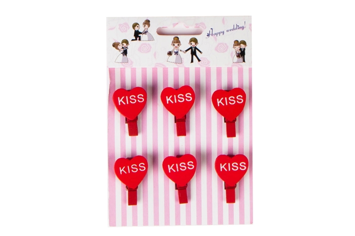 Прищепка 6шт. Сердце "Kiss" 3х1,5х3см Прищепка 6шт. Сердце "Kiss" 3х1,5х3см