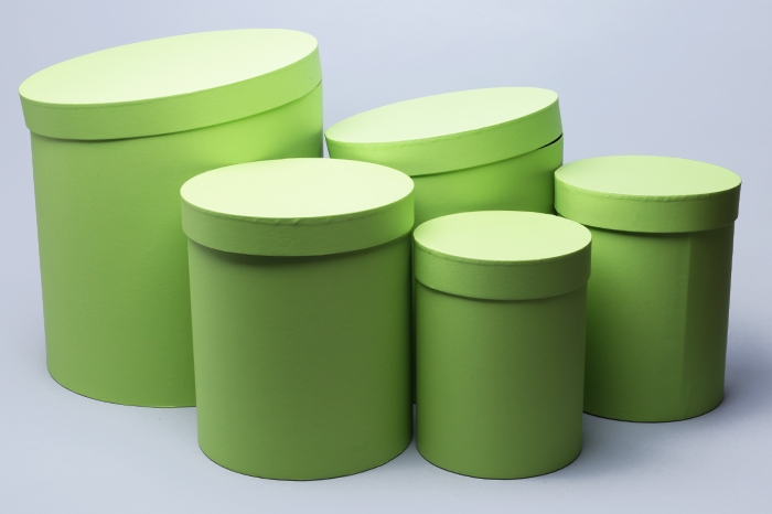Коробка цилиндр набор из 5шт h30xd30см №83 однотонный лайм