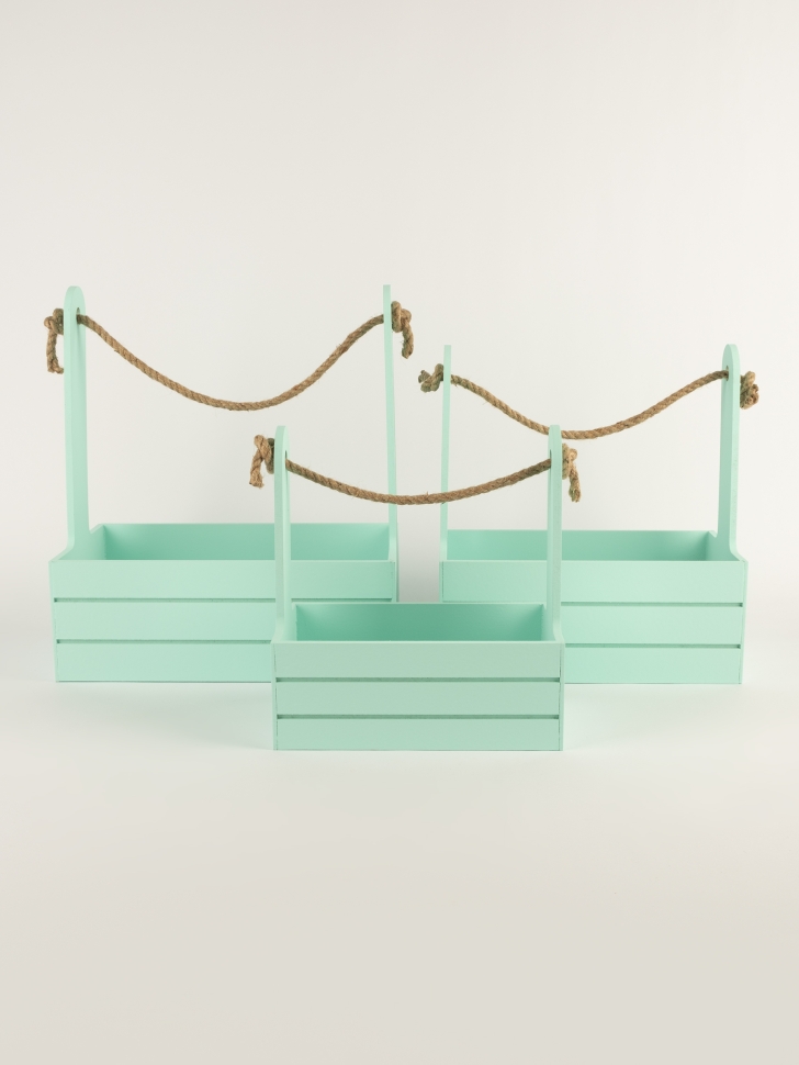 Ящик реечный с веревочной ручкой набор из 3шт h29х18х33см мята